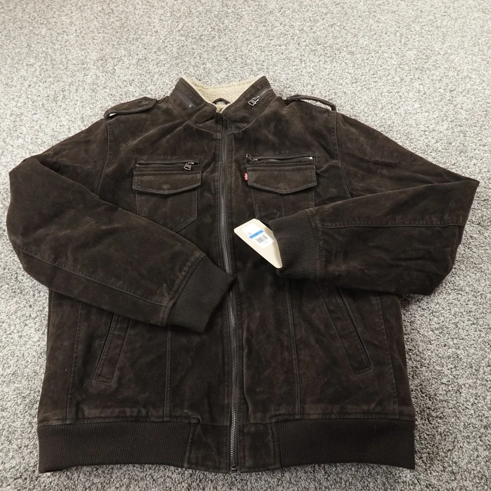 NEW Levis Jacket Mens XL Brown Sherpa Lined‎ Faux Suede Trucker Bomber Work Coat